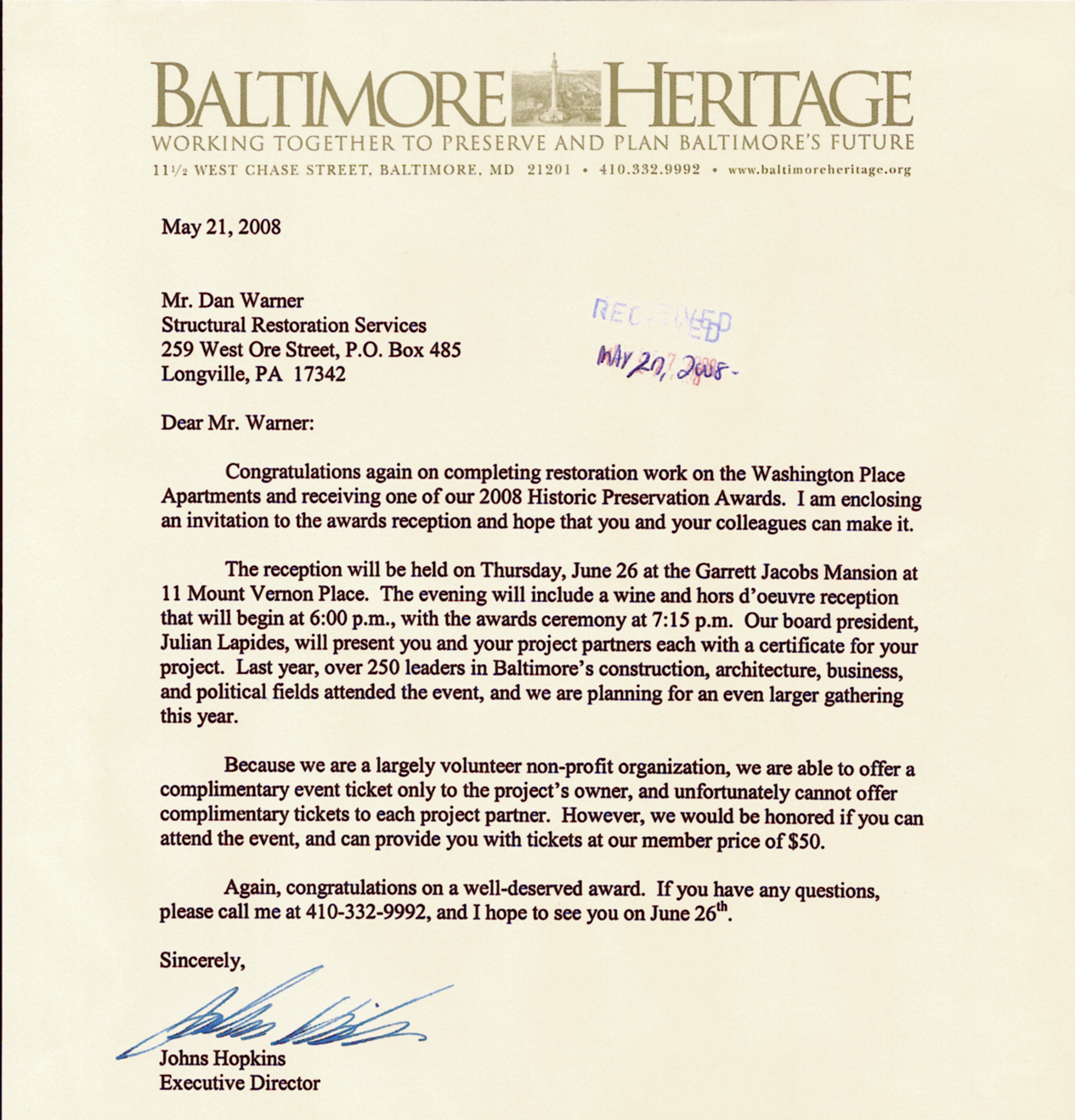 Baltimore Heritage Historic Preservation Award