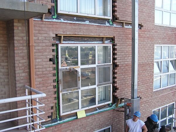 Masonry repair on the exterior of a building